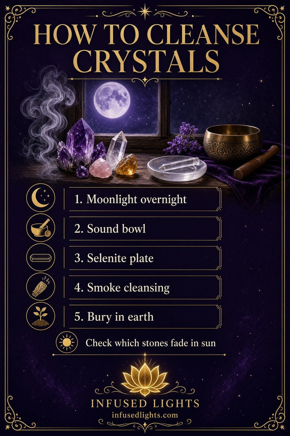 How to Cleanse Crystals: 5 Simple Ways chart from Infused Lights