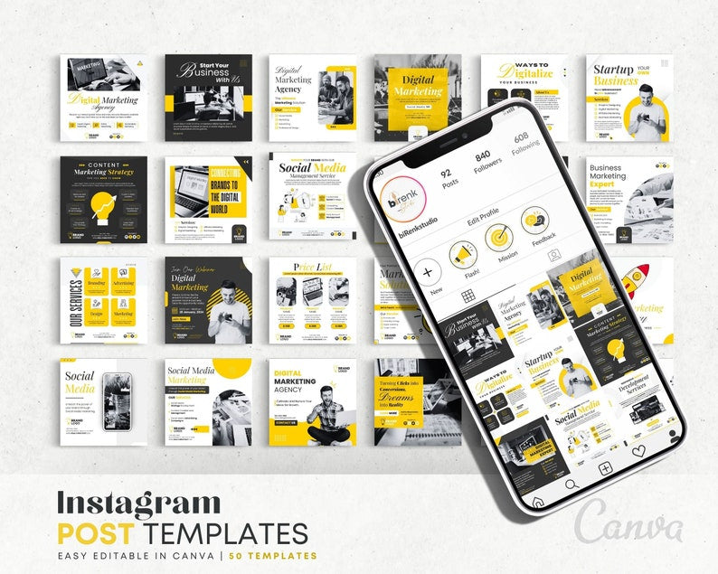 225 Digital marketing templates 50 post, 50 stories, 125 highlights