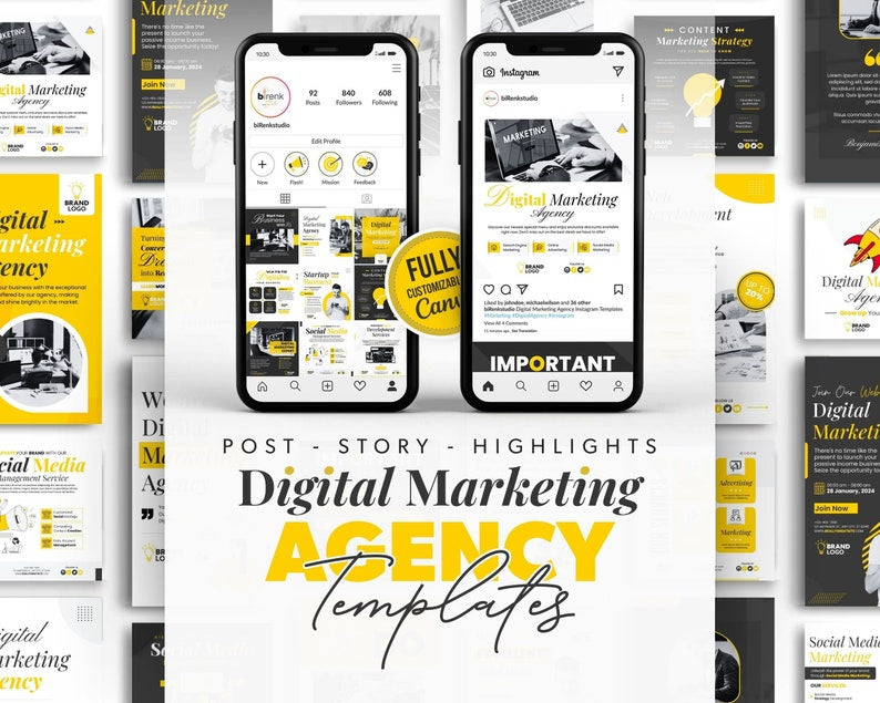 225 Digital marketing templates 50 post, 50 stories, 125 highlights