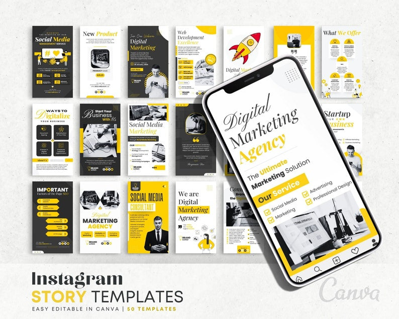 225 Digital marketing templates 50 post, 50 stories, 125 highlights