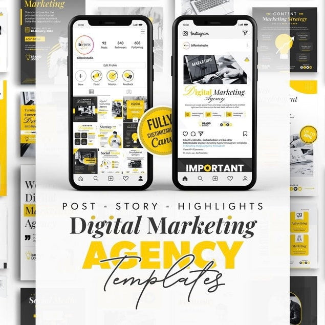 225 Digital marketing templates 50 post, 50 stories, 125 highlights