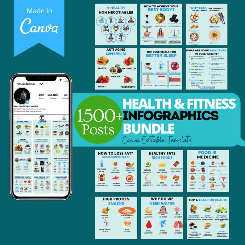 1500+ HEALTH & FITNESS INFOGRAPHICS BUNDLE