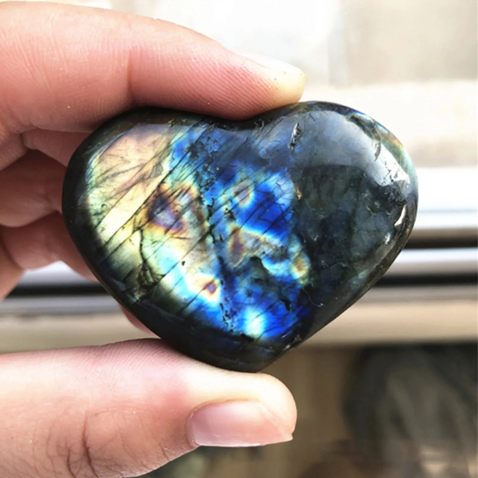 Natural Labradorite Crystal Heart Shaped Stone