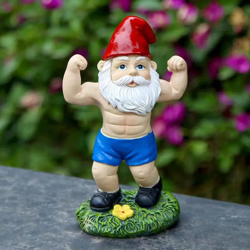 Cute Creative Naughty Gnome Dwarf Garden Decor Statue Old Man Fairy Ornament Easter Dumbbell Weightlifting Gnome Sculpture