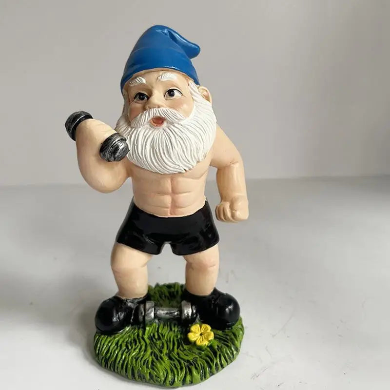 Cute Creative Naughty Gnome Dwarf Garden Decor Statue Old Man Fairy Ornament Easter Dumbbell Weightlifting Gnome Sculpture