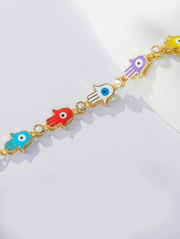 Multi Colored Gold Hamsa Protection Bracelet.